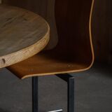 Set of 6 industrial stackable chairs by Niels Larsen, black metal and oak, 1960s.