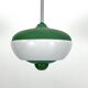 Mid-Century green lacquer and milk glass pendant. Italy 1950s