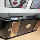 Large Art Deco Sideboard in Black Lacquer & Maple, France, 1930