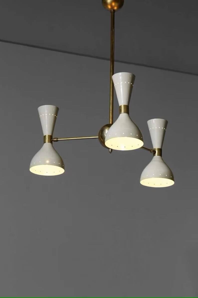 Brass Chandelier Sputnik Light - Vintage Italian Chandelier with 3 Arms