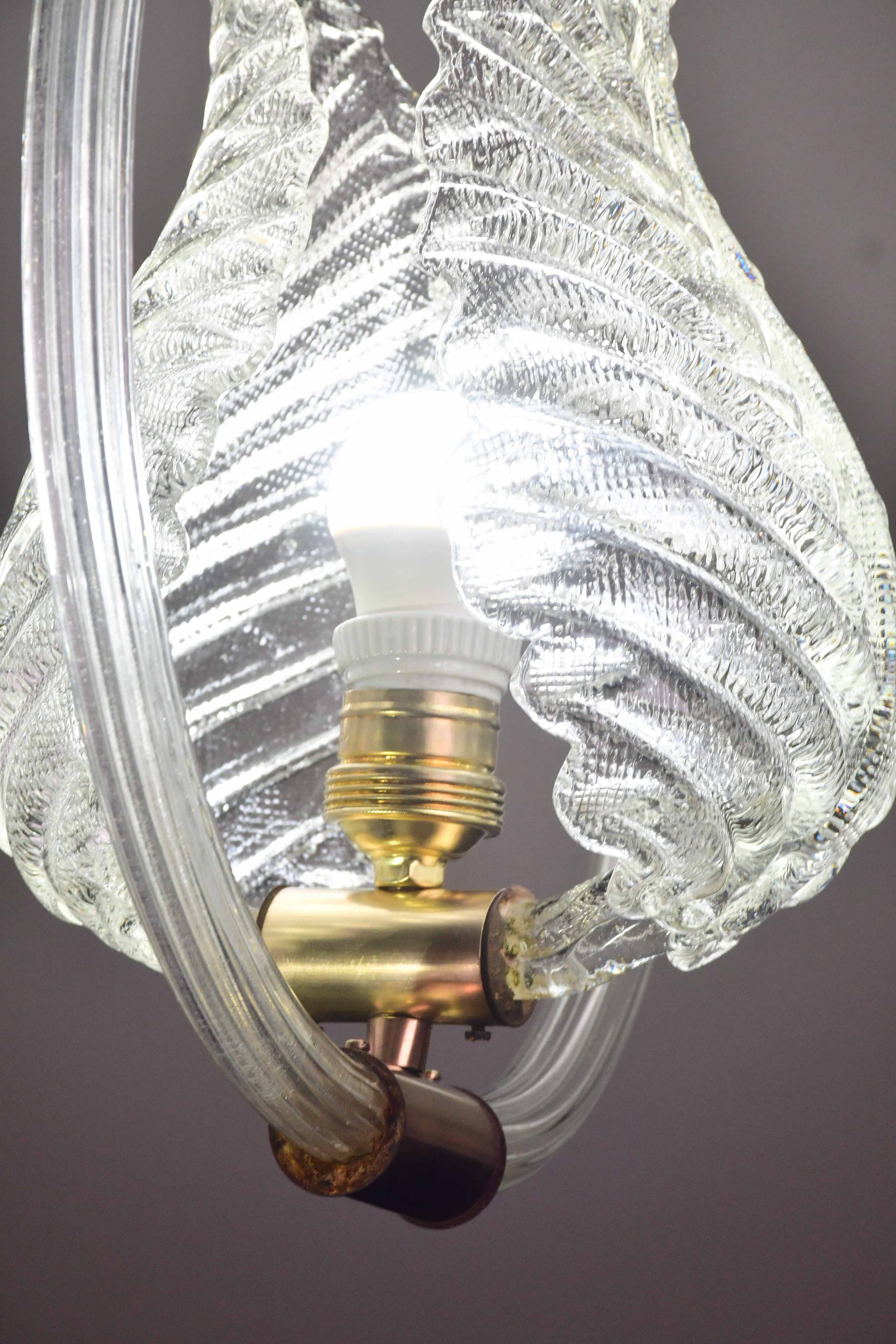 Lovely transparent Art Deco Barovier e Toso pendant light Murano glass, 1930s
