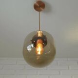1 blown smoked glass pendant light / copper bar lamp / mid-century modern 1970s