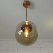 1 blown smoked glass pendant light / copper bar lamp / mid-century modern 1970s
