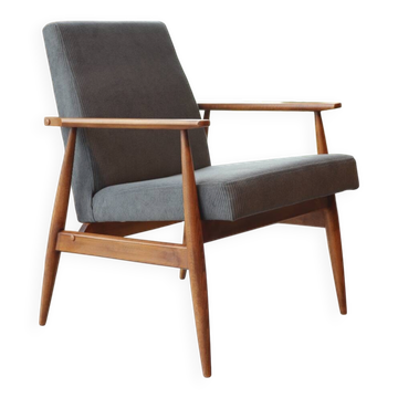 Dark Graphite Corduroy Lounge Chair Vintage Turned Legs Velvet Fabric 