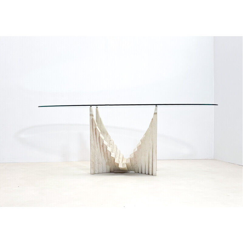 Vintage sculptural travertine table, italy 1970s