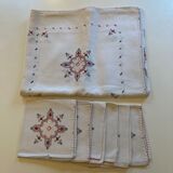 Set tablecloth and 6 matching towels, embroidered, origin Brazil