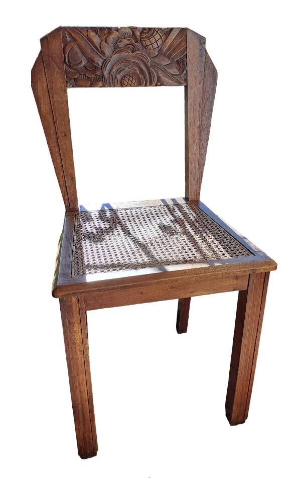Art deco style chairs carved varnished wood honey brown color 1940