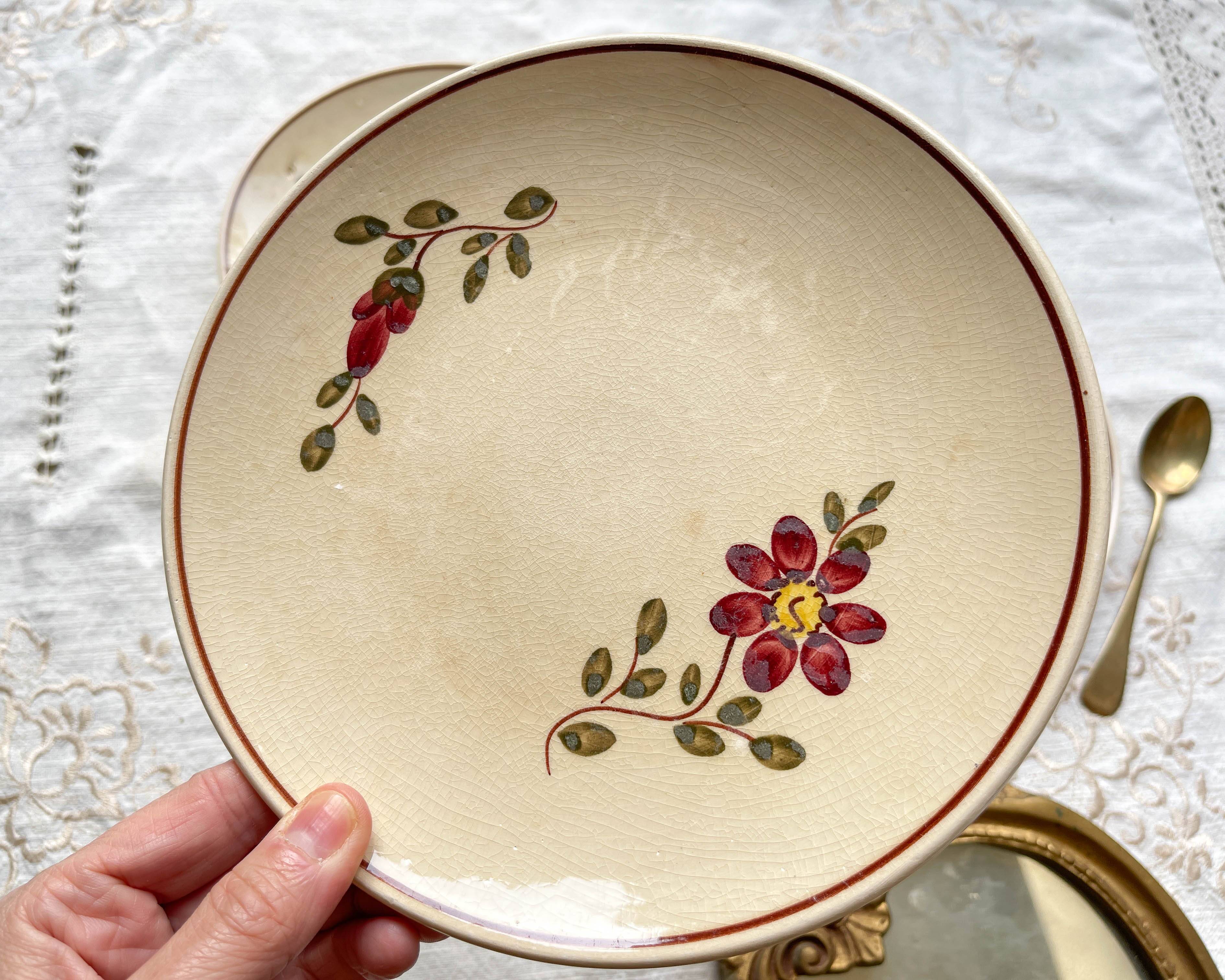 6 Small mismatched vintage floral plates - BADONVILLIER STEULER