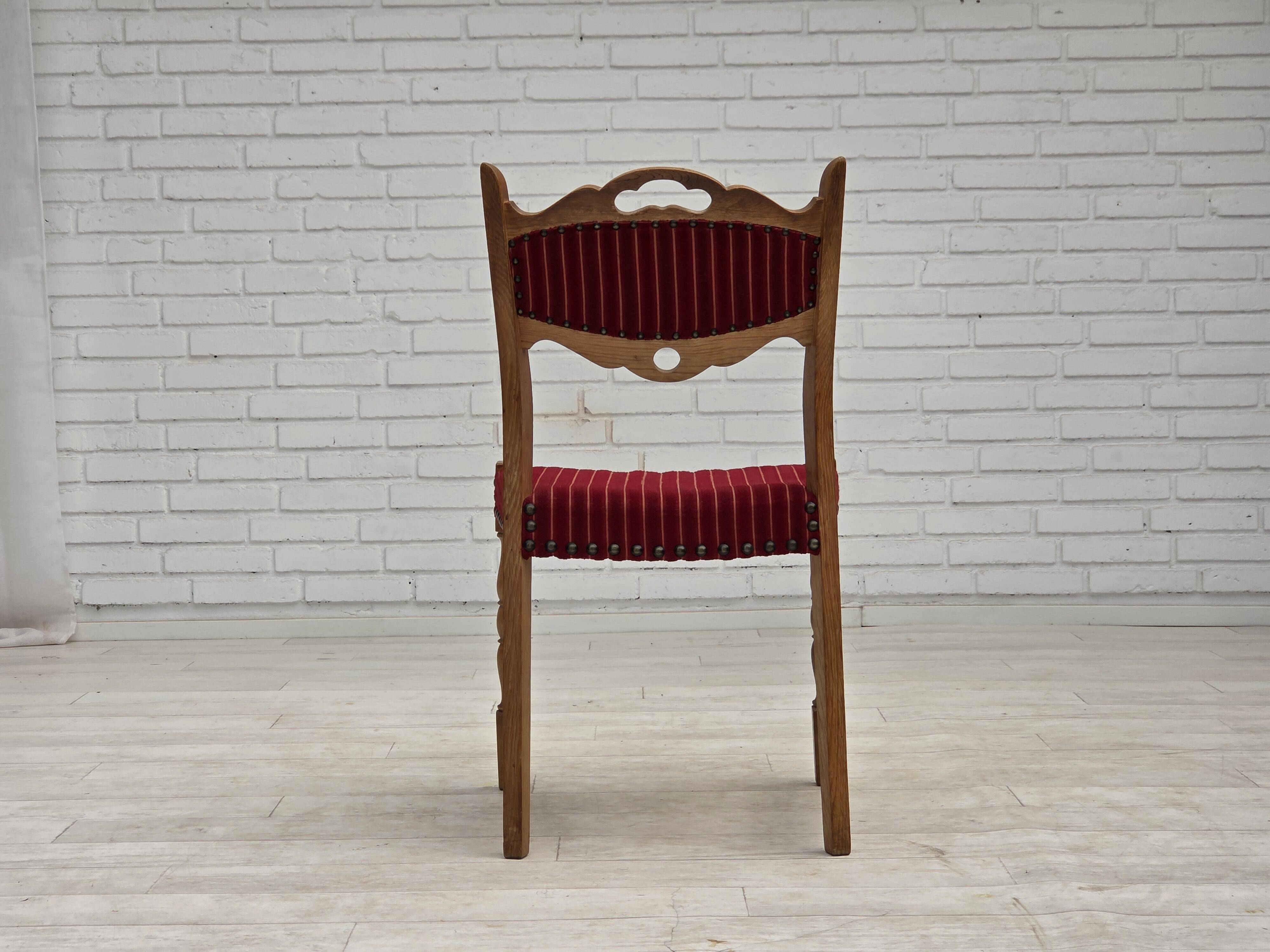 1970s, set of 6 Danish dining chairs, oak wood, furniture wool.