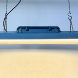 Blue industrial hanging tube light from polam gdansk, 1970s
