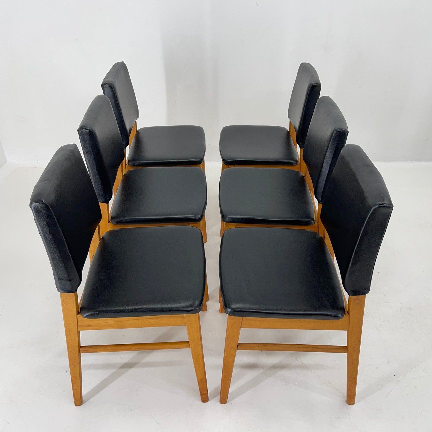 Set of 6 Leatherette & Wood Chairs, Czechoslovakia, 1960's