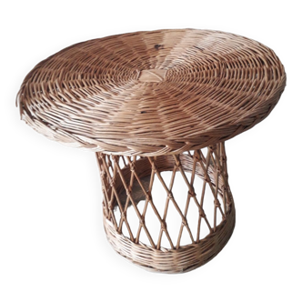 Vintage woven rattan wicker coffee table