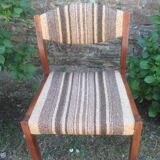 Vintage Scandinavian chairs in fabric and wooden footing.