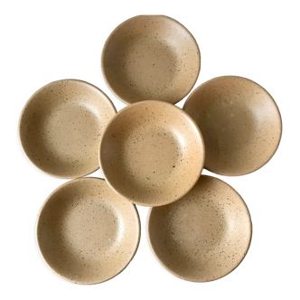 Set of 6 hollow plates in matt stoneware 70s