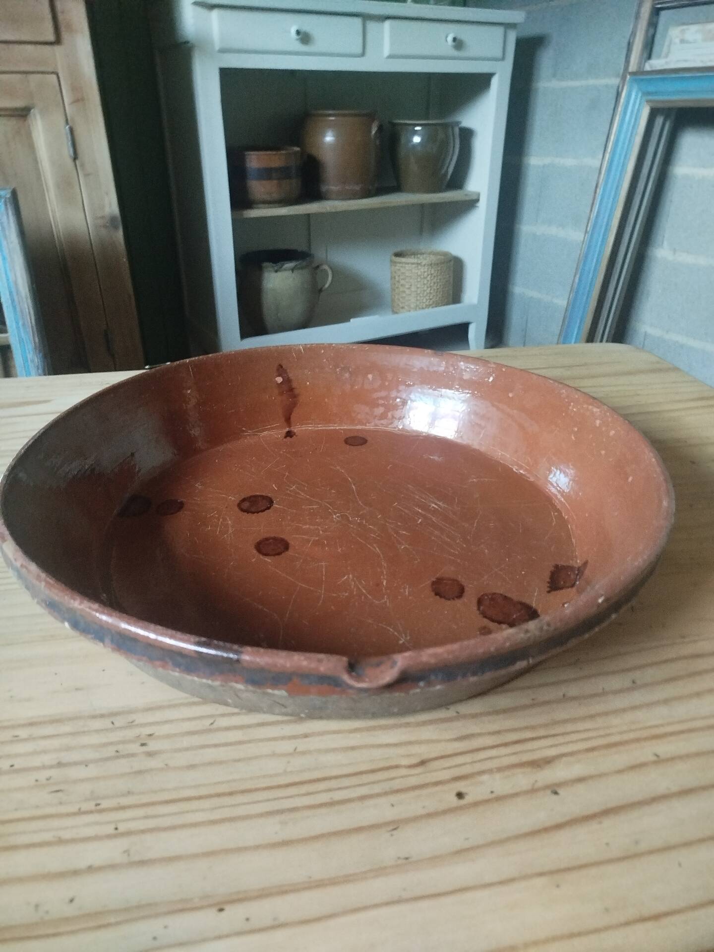 Large glazed earthenware dish