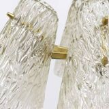 J.T. Kalmar Lustre in Brass, with Textured Glass Shade in Cone Shape, Austria, 1950