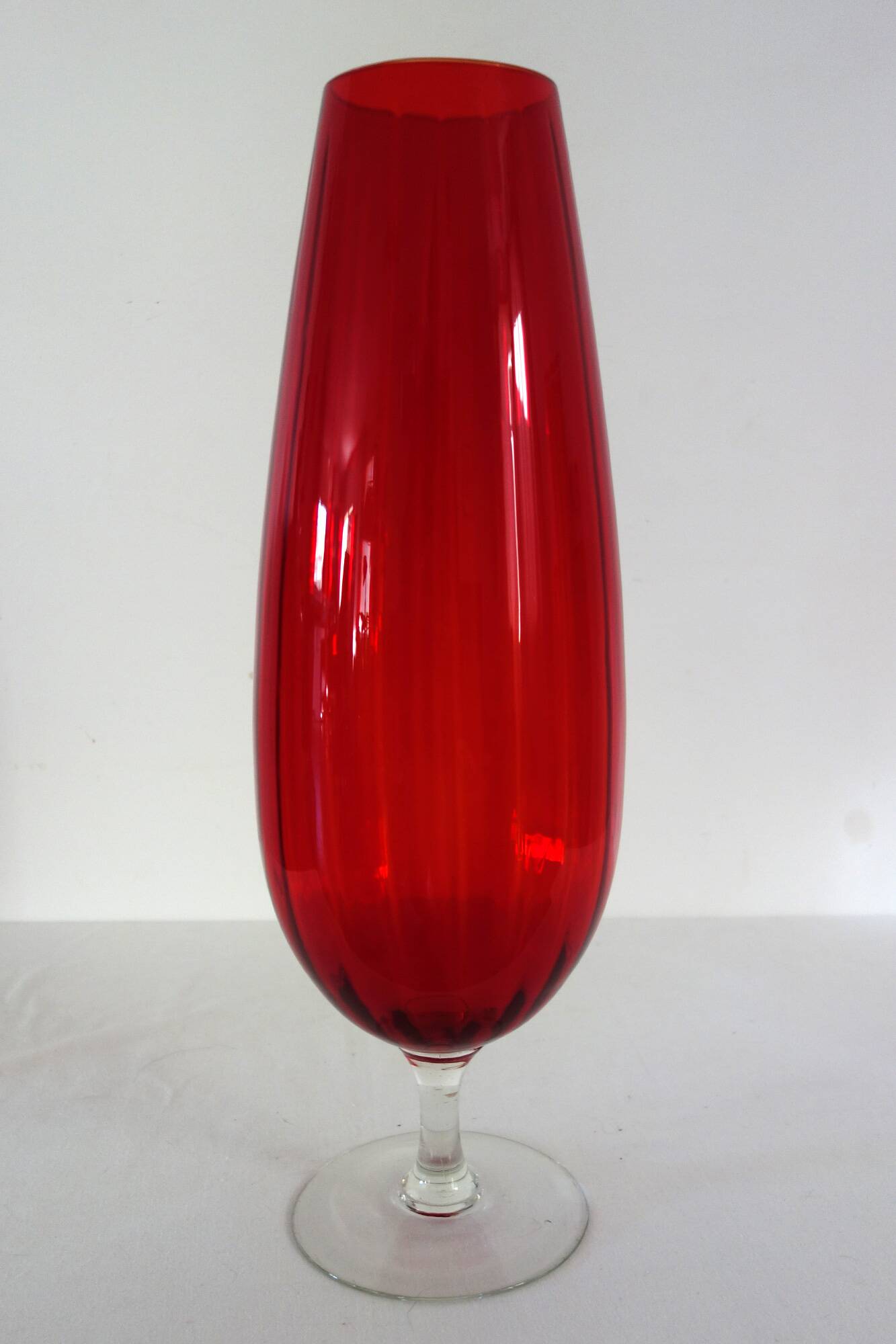 Large vintage red glass vase, 50cm