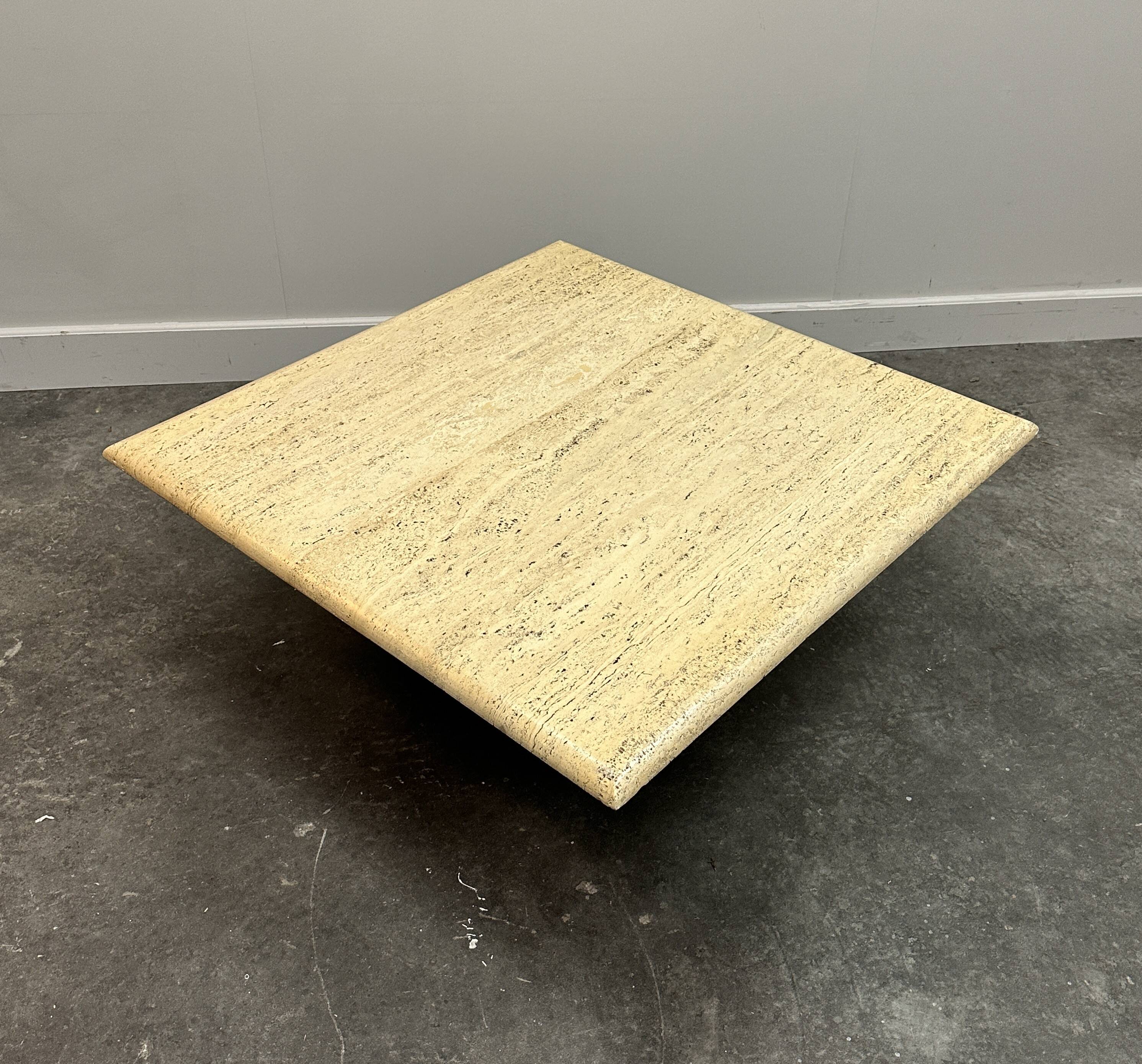 Large Vintage Brute Travertine Square Coffee Table, France 1970s.