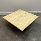 Large Vintage Brute Travertine Square Coffee Table, France 1970s.