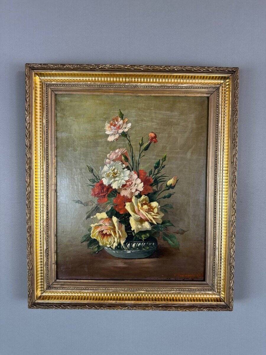 Oil on Canvas Painting Floral Still Life, French School, Paris, Early