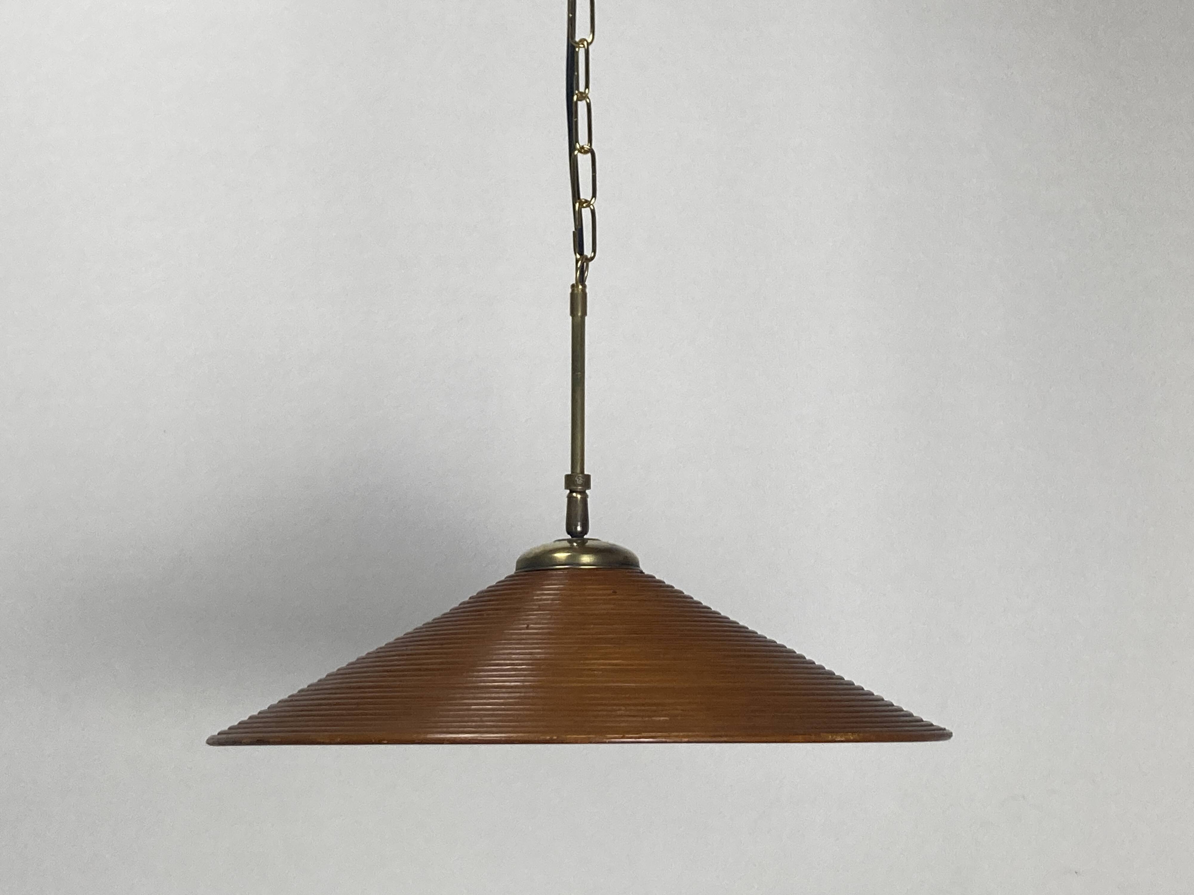 Pencil Split Reed, Rattan, Bamboo & Brass hanging Pendant Lamp, 1970s