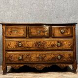 Louis XV period curved chest of drawers in walnut and elm burl circa 1750