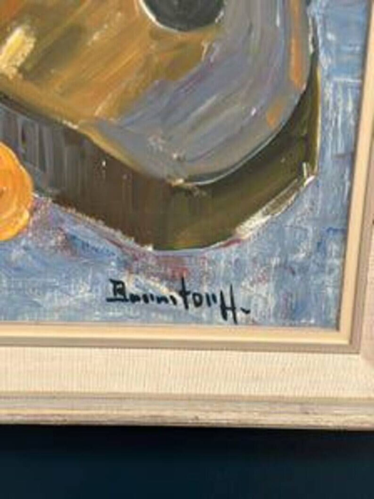 Original Swedish Oil on Canvas – "Guitar and Rum" – Signed – Vintage and Framed – 53 × 34 cm (20.9" × 13.4")