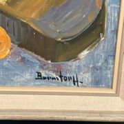 Original Swedish Oil on Canvas – "Guitar and Rum" – Signed – Vintage and Framed – 53 × 34 cm (20.9" × 13.4")