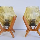 Pair of mid-century Wooden Design Table Lamps, by Dřevo Humpolec, 1970's.