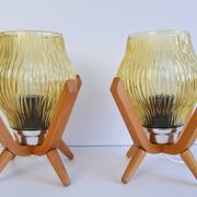 Pair of mid-century Wooden Design Table Lamps, by Dřevo Humpolec, 1970's.