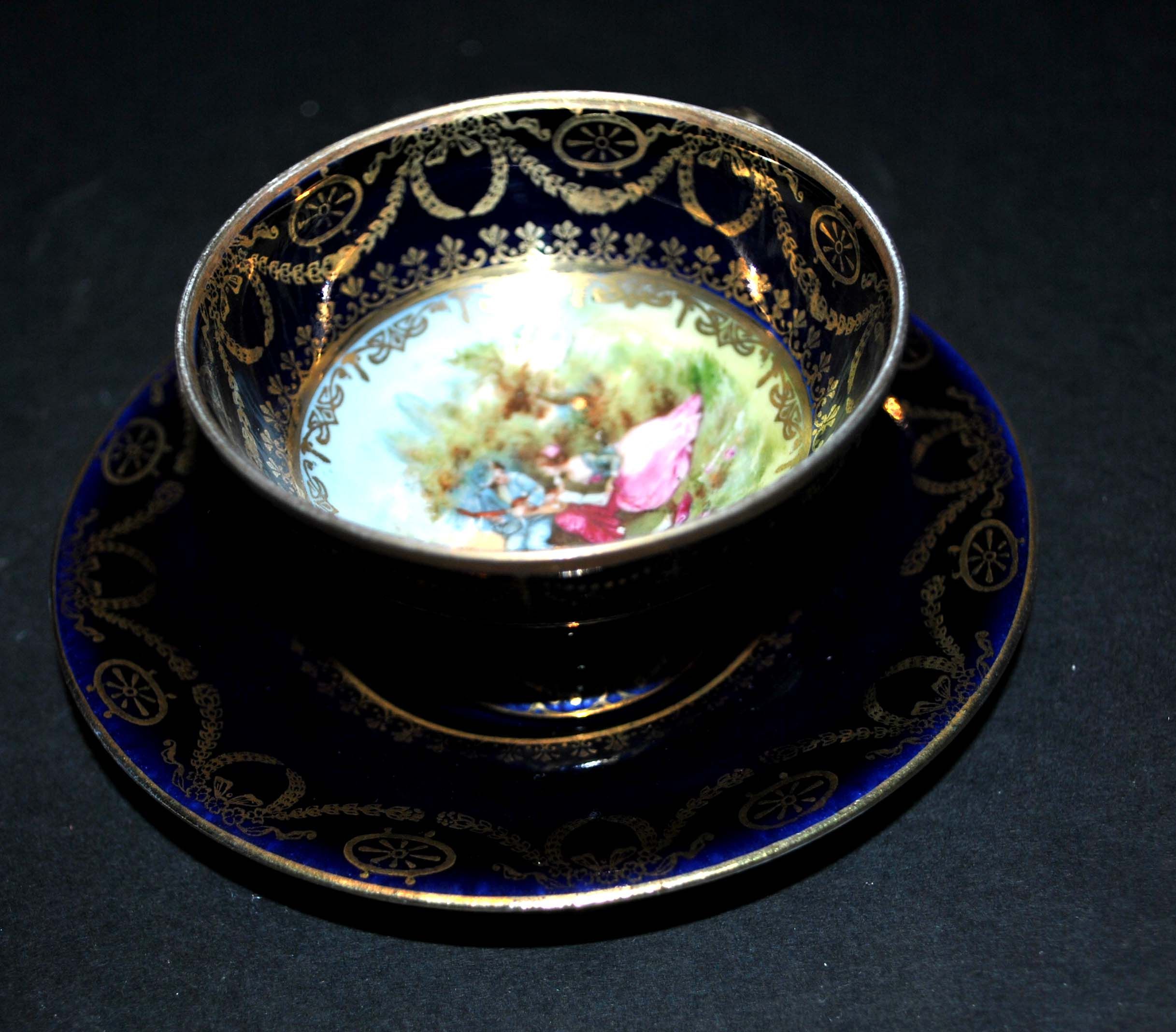 Romantic cup in cobalt blue and gold Vienna porcelain