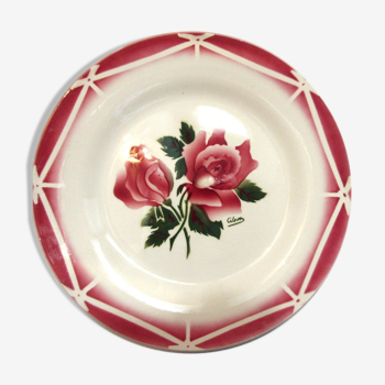 Dessert plate Signed Sarreguemines, CIBON model: RED ROSES