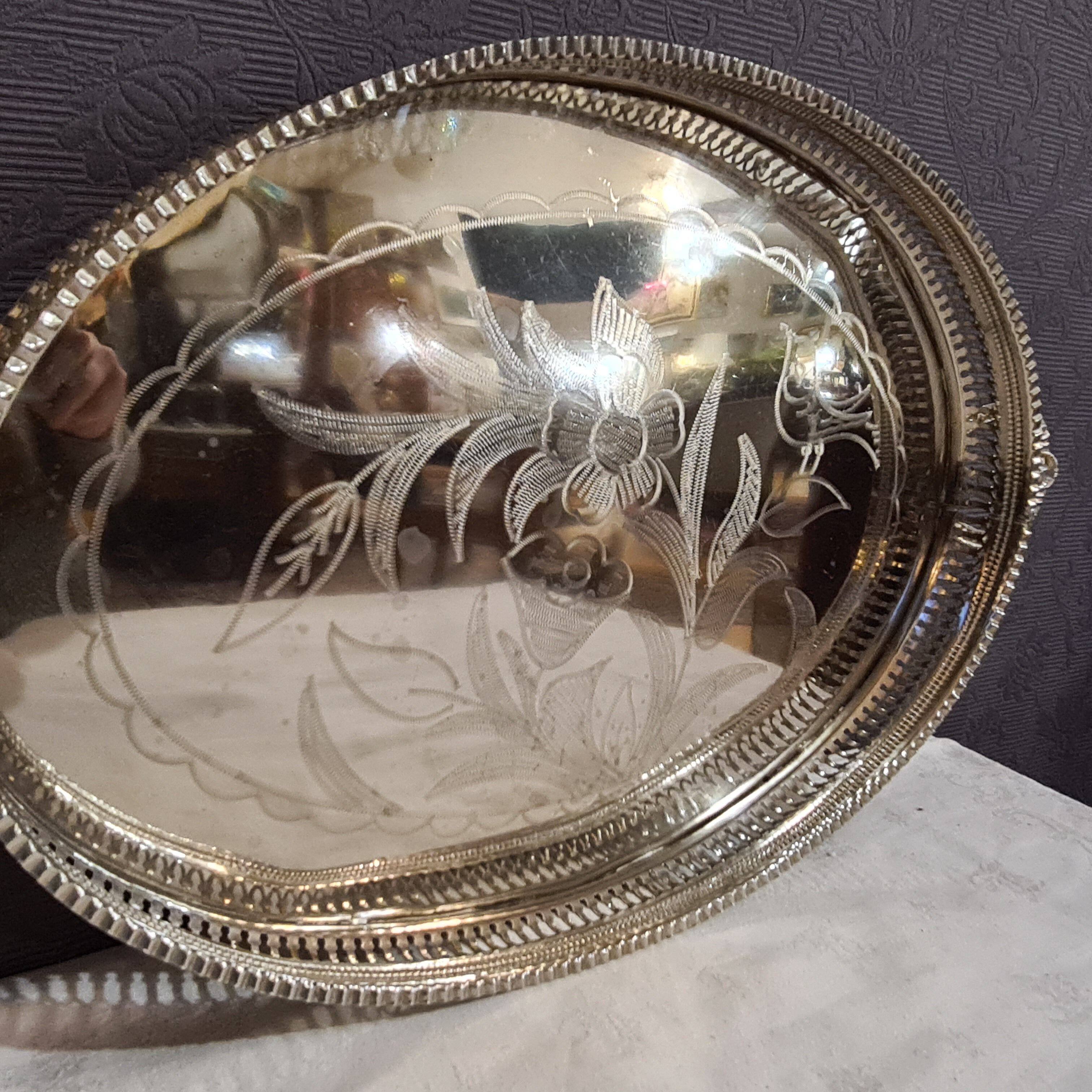 Silver metal serving tray