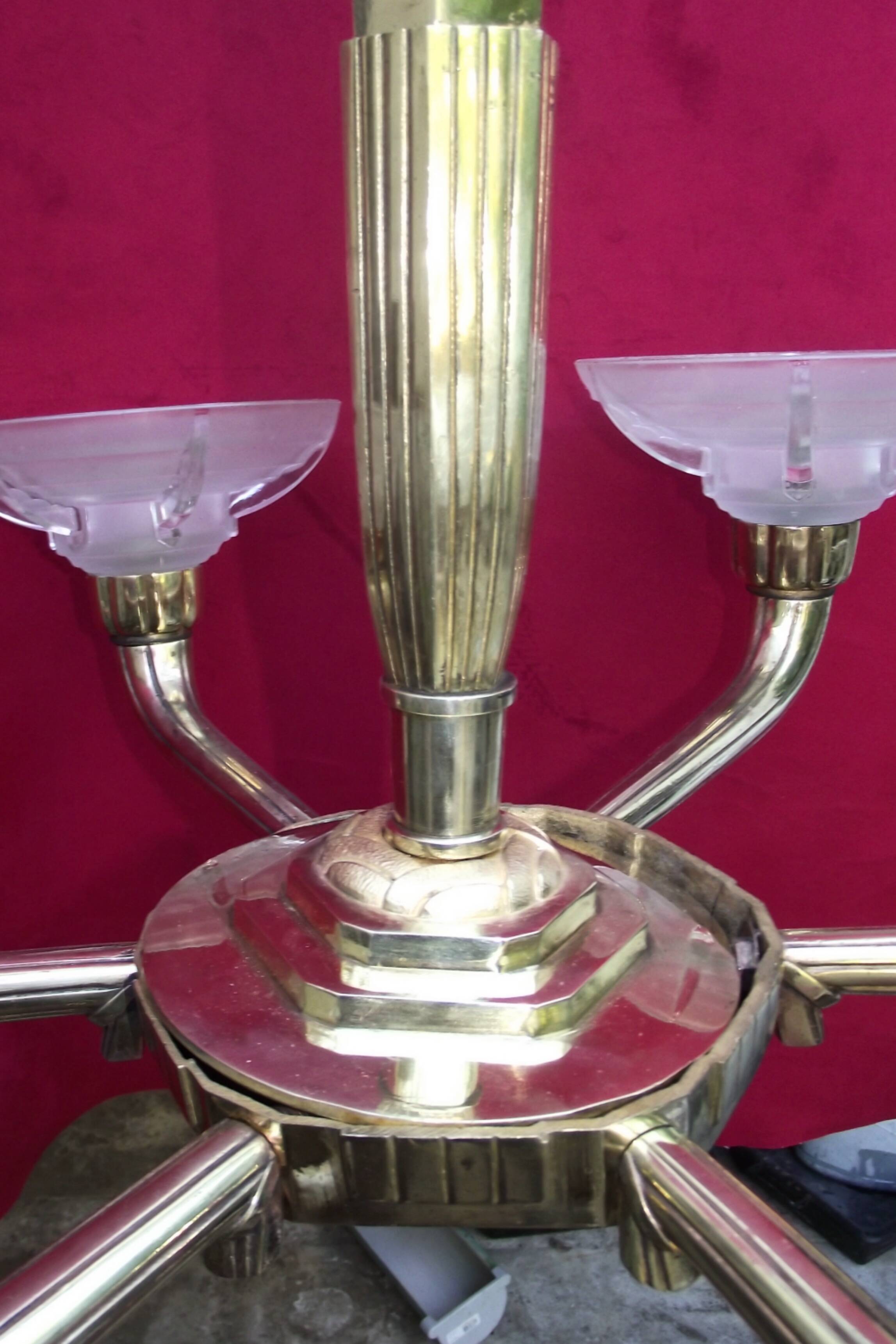 Important Art Deco chandelier in gilded bronze