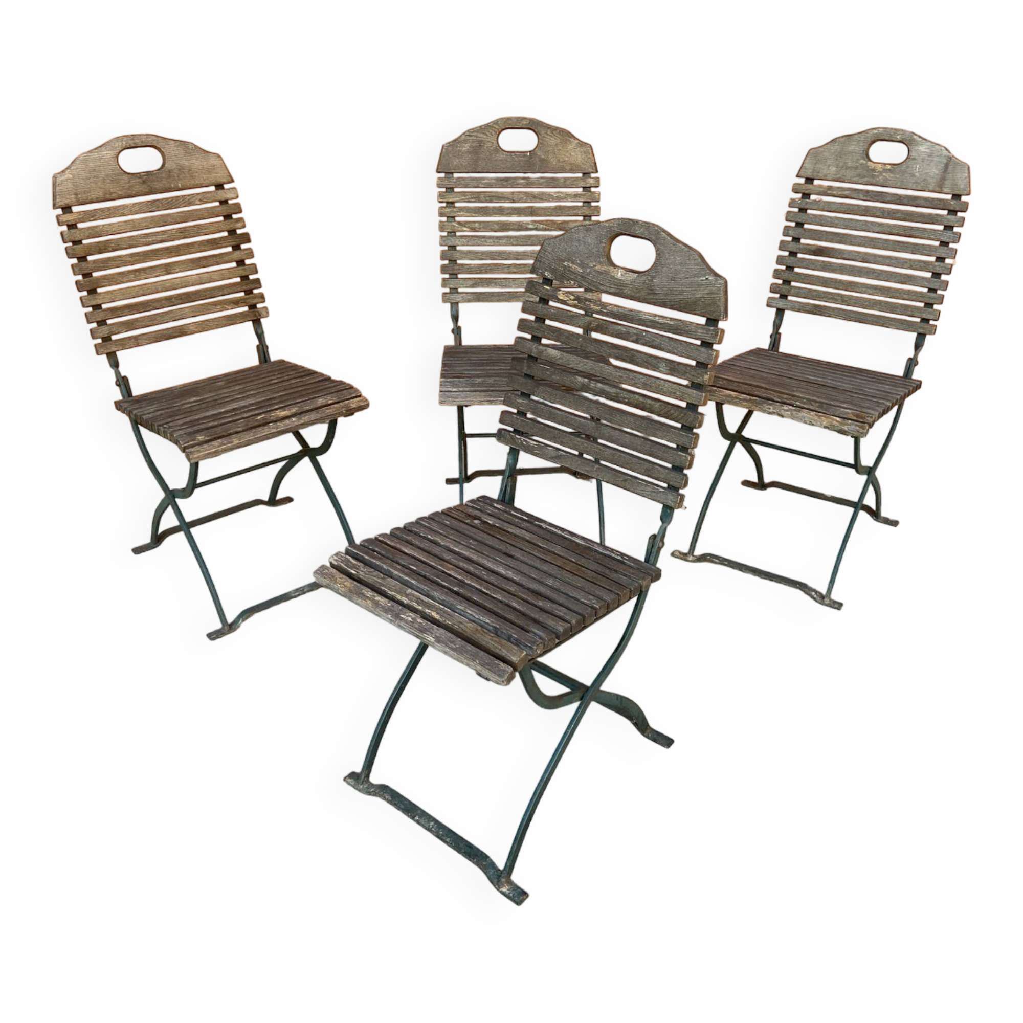 4 folding chairs vintage terrace bistro 60s in metal & wood