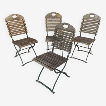 4 chaises pliante bistrot de terrasse vintage années 60 en métal & bois