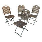 4 chaises pliante bistrot de terrasse vintage années 60 en métal & bois
