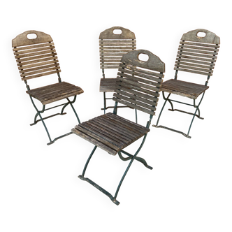 4 chaises pliante bistrot de terrasse vintage années 60 en métal & bois