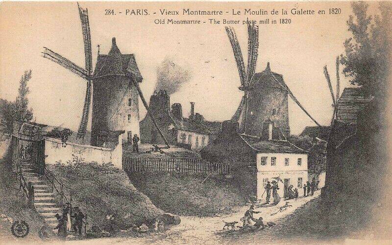 French vintage oil painting about Montmartre in the 17th century, signed Gatacre