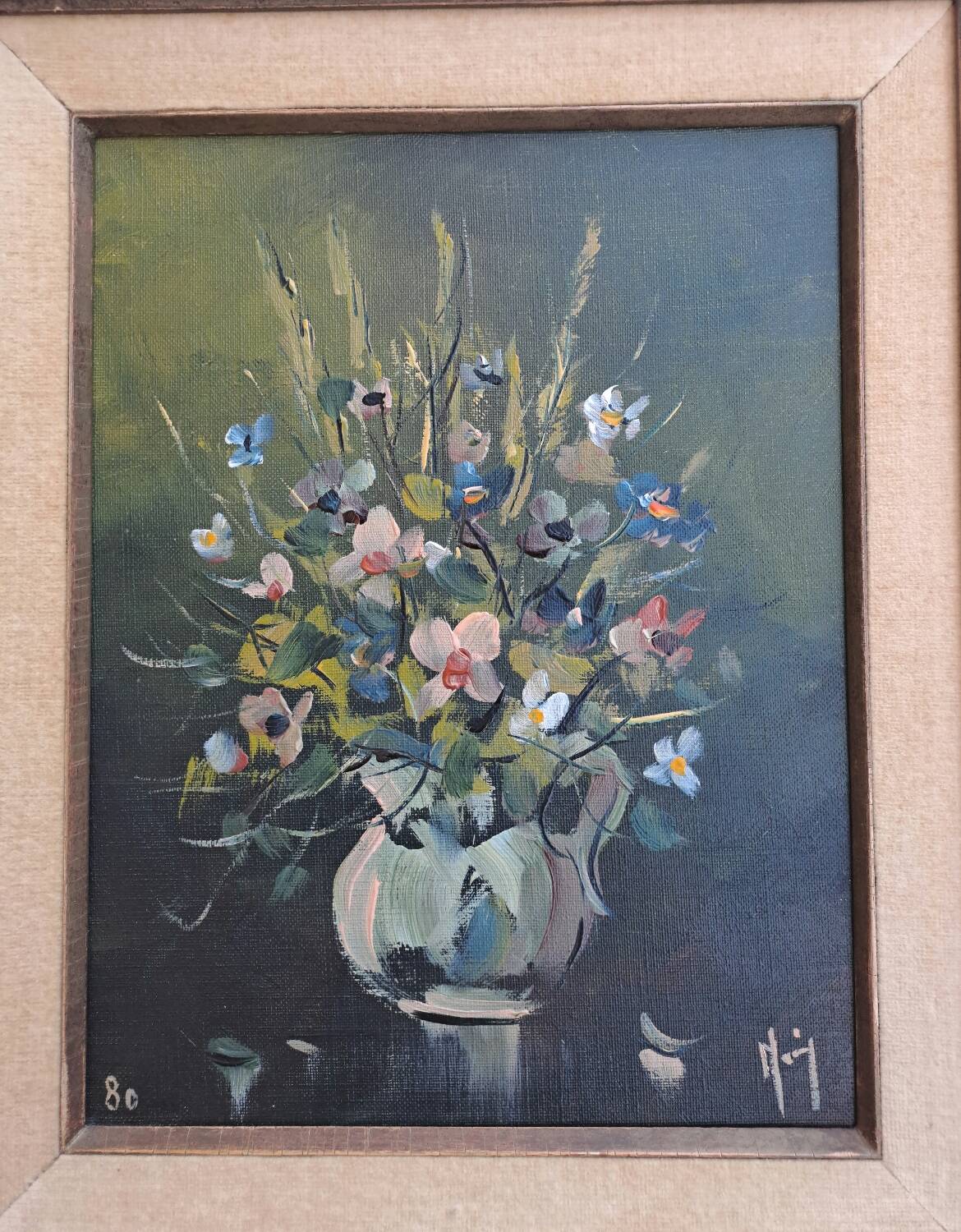 Oil on canvas bouquet of flowers signed Jean Monnier