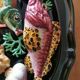 Vintage barbotine dish with fish decoration in relief