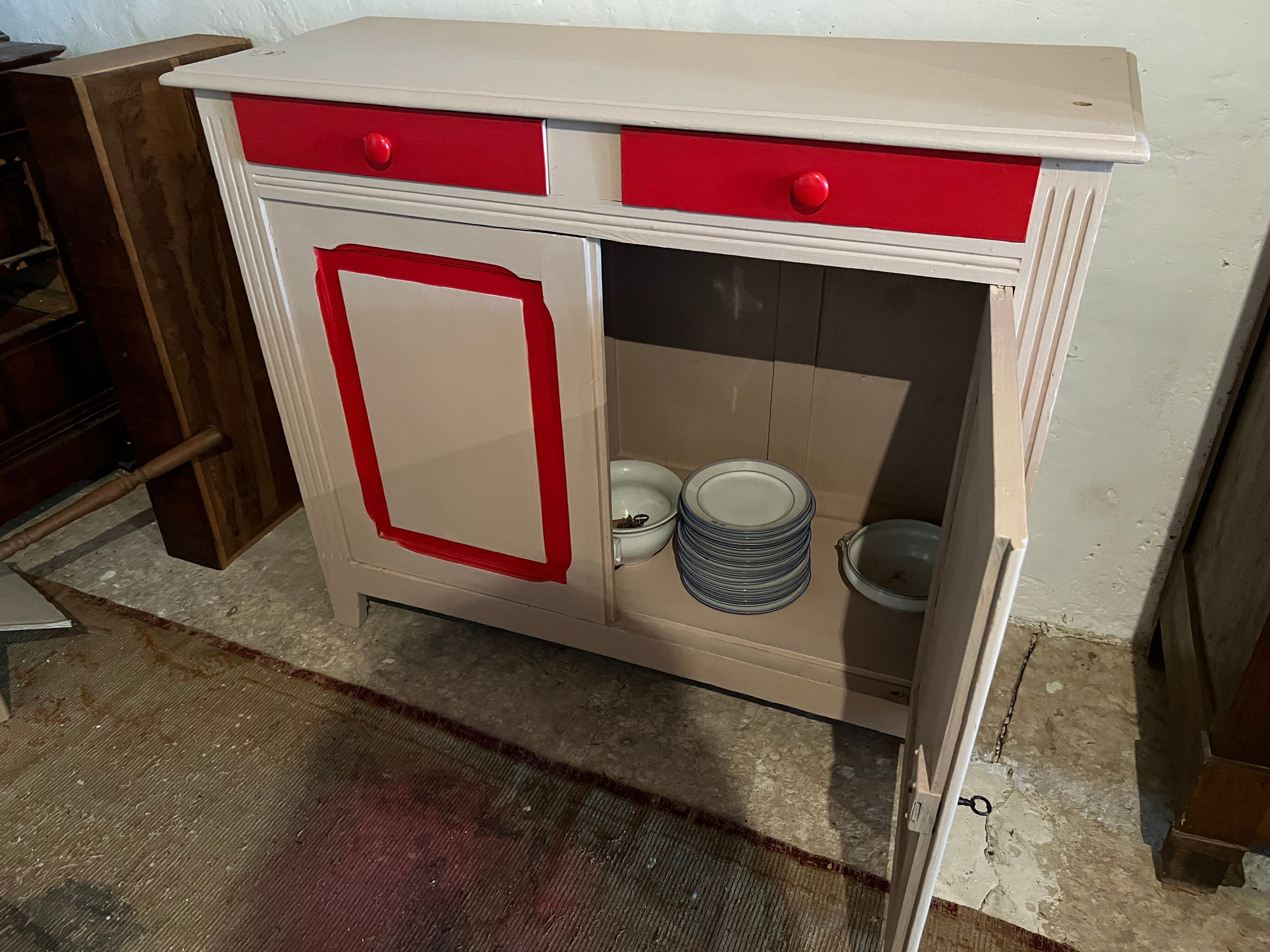 Parisian bas buffet restyled vintage red and white