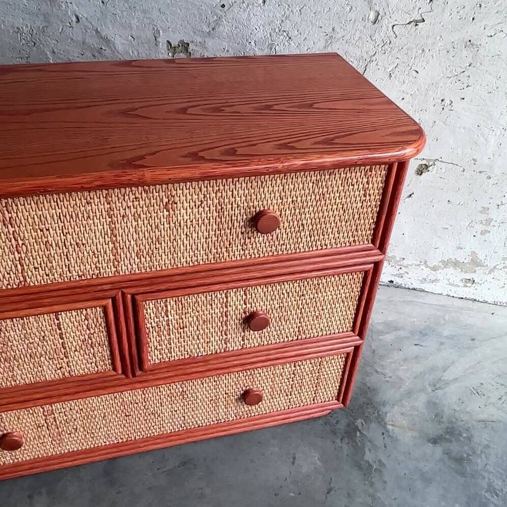 Commode vintage en rotin et bambou Maugrion pour Roche Bobois