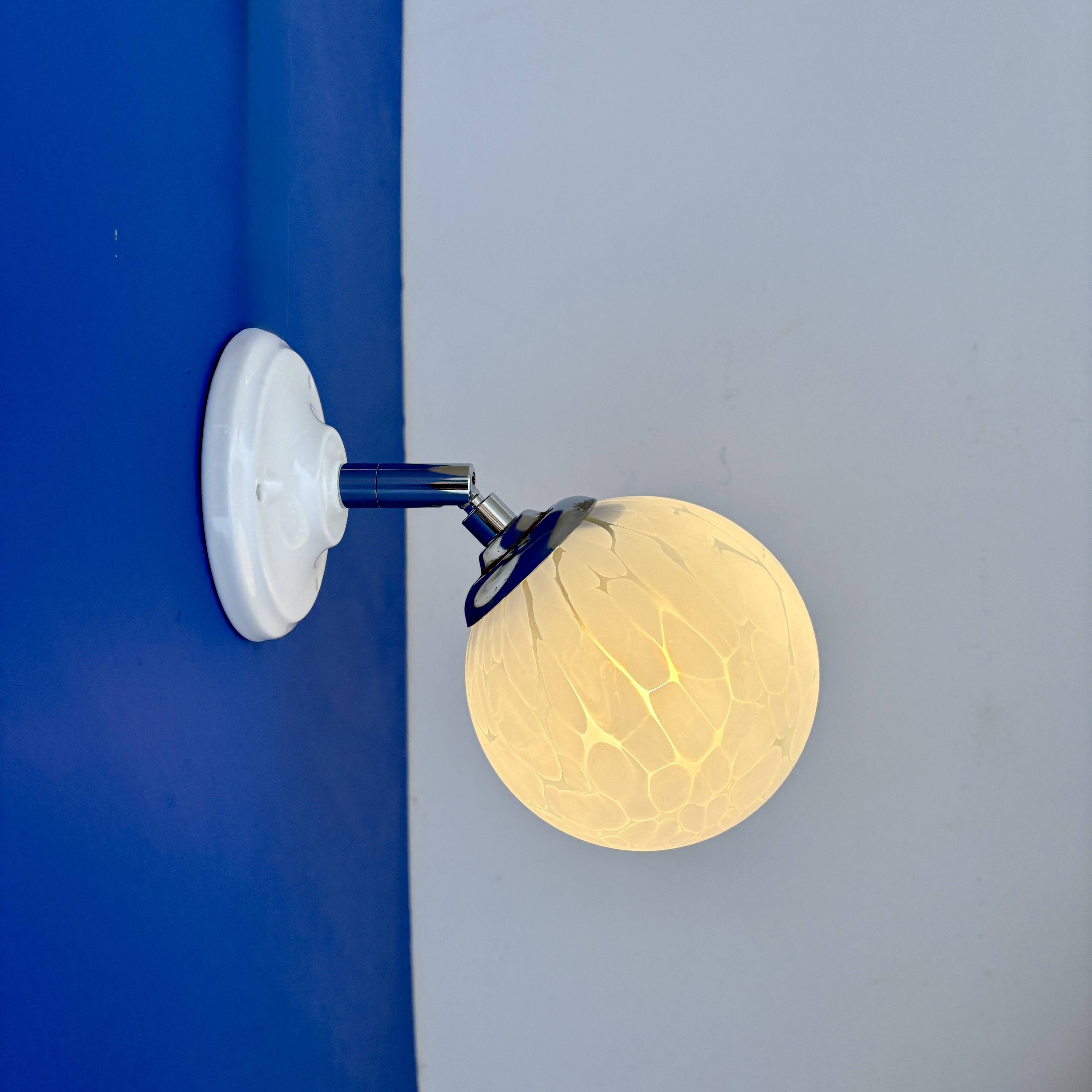 Vintage glass globe wall light from Clichy, white.