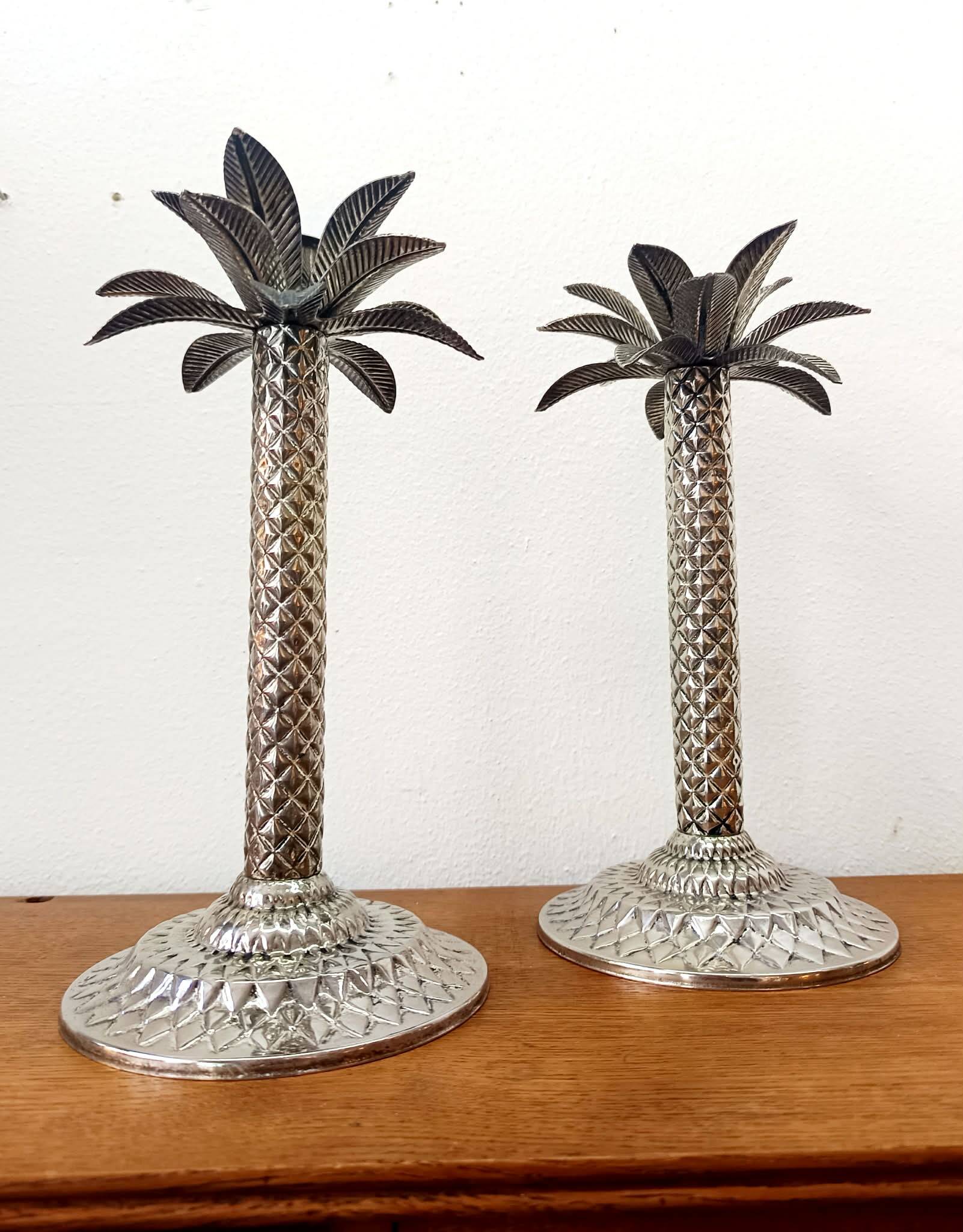Vintage silver-plated palm candlesticks