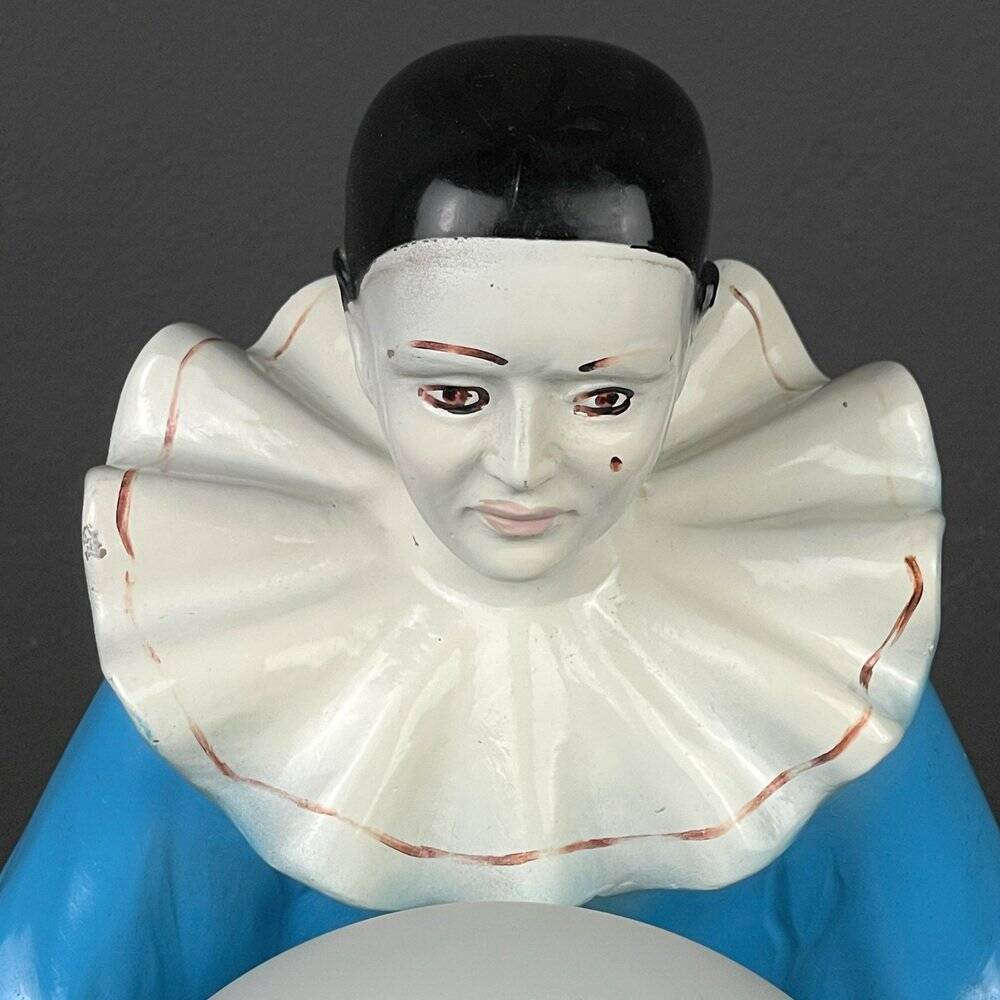Mid-century Italian Pierrot table lamp in blue ceramic, 1960s.