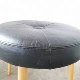 Pair of Scandinavian stools in black leather