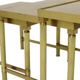 Design set of 3 nesting tables brass copper glass gold style maison jansen