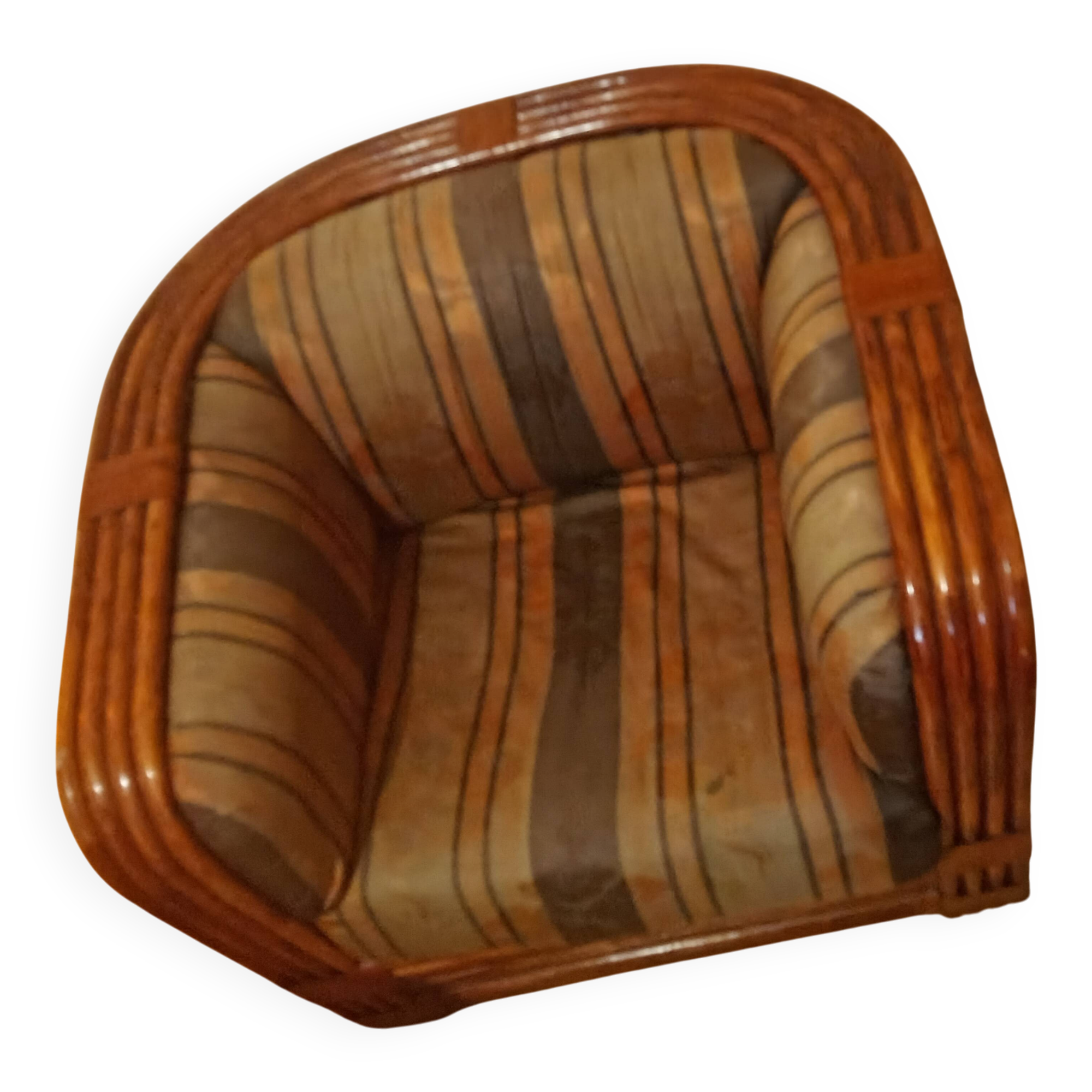 Red rattan and bamboo armchair, Maugrion salon