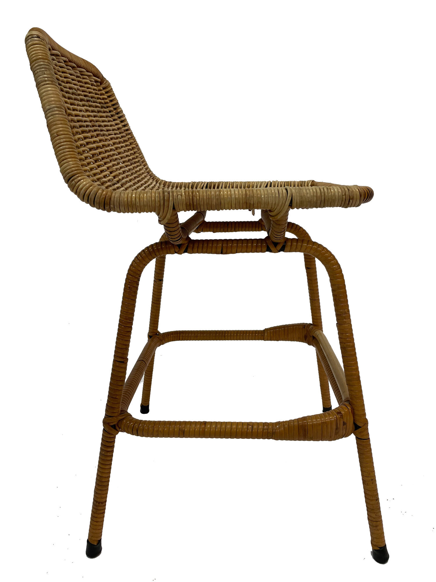 Suite of six vintage bar stools in rattan design Rohe 1960